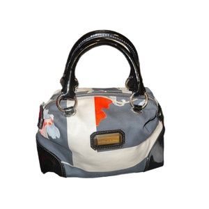 Mariella Burani Patent Leather and Floral Striped Mini Bag